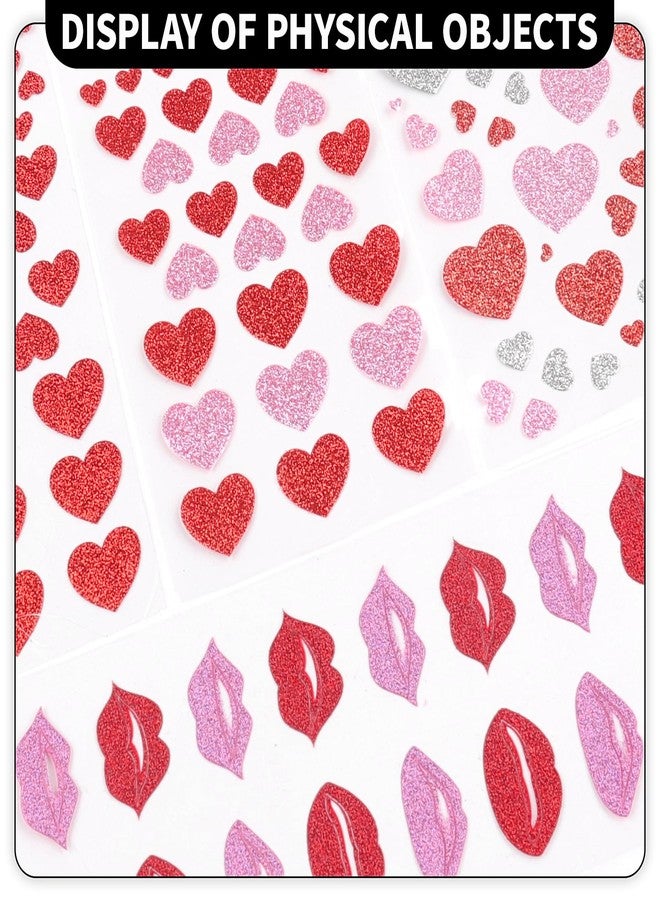 MANGOIT Red Pink Heart Face Gems, Valentine's Day Self Adhesive Face Gems Rhinestones Glitter Stickers, Heart Accessories for Makeup, Rave Accessories for Women, Kiss Jewels for Body, Eye, Hair 4 Sheets - Image 3